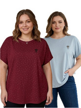 Жіноча футболка великого розміру 3XL/4XL, бордо і джинс